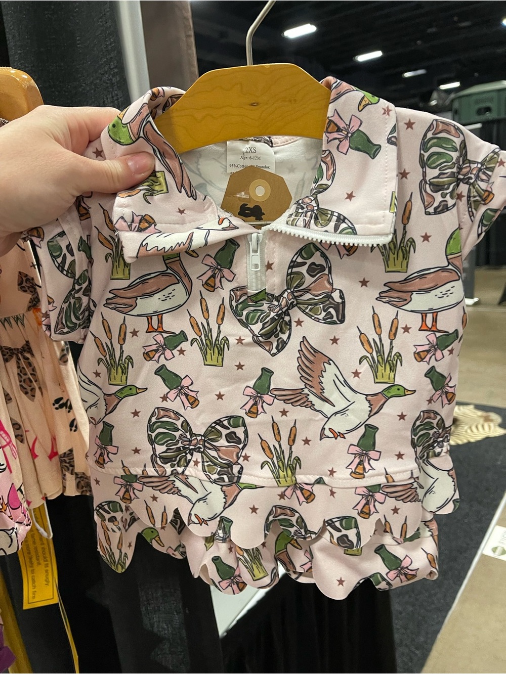 Source Unknown Pink Duck & Bow Print Zip Ruffle Top